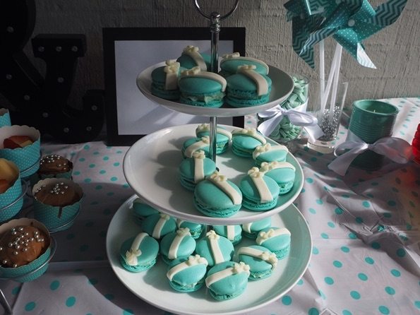 Macarons with white ribbon icing